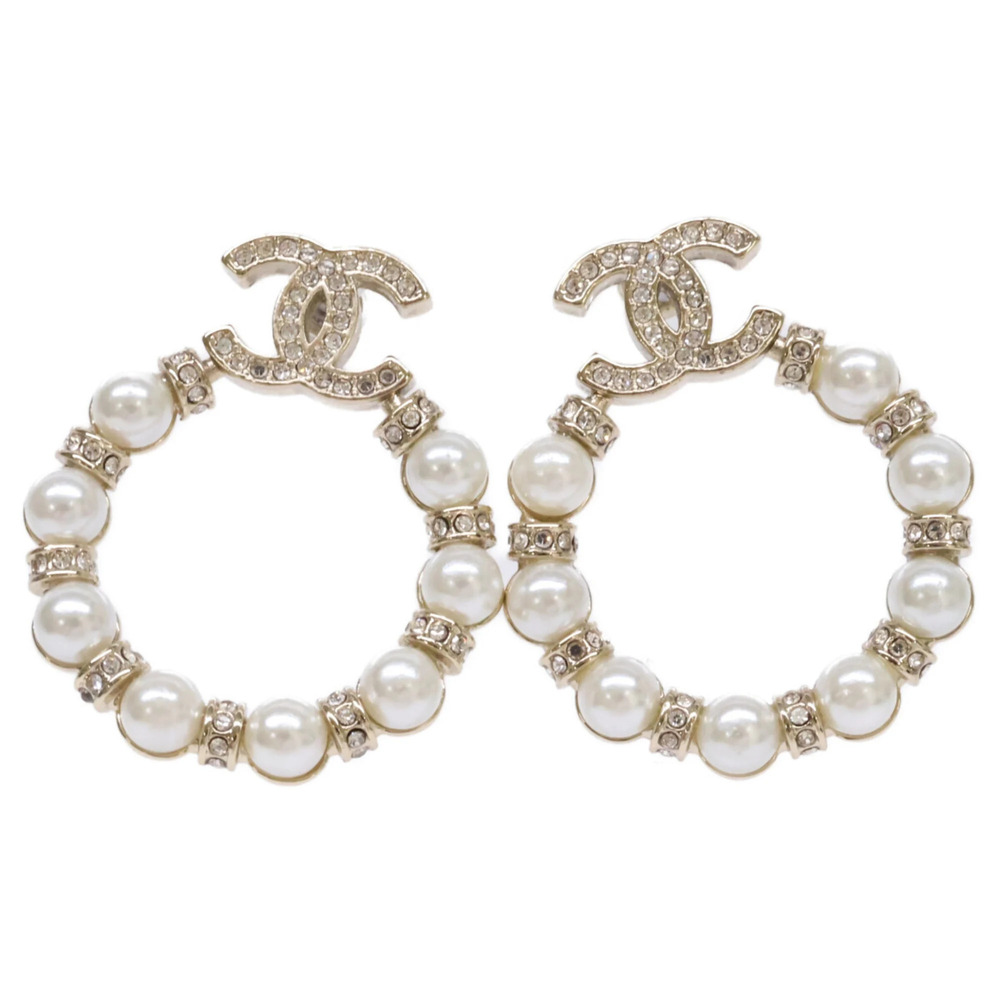 CHANEL Gold Pearl Logo Earrings